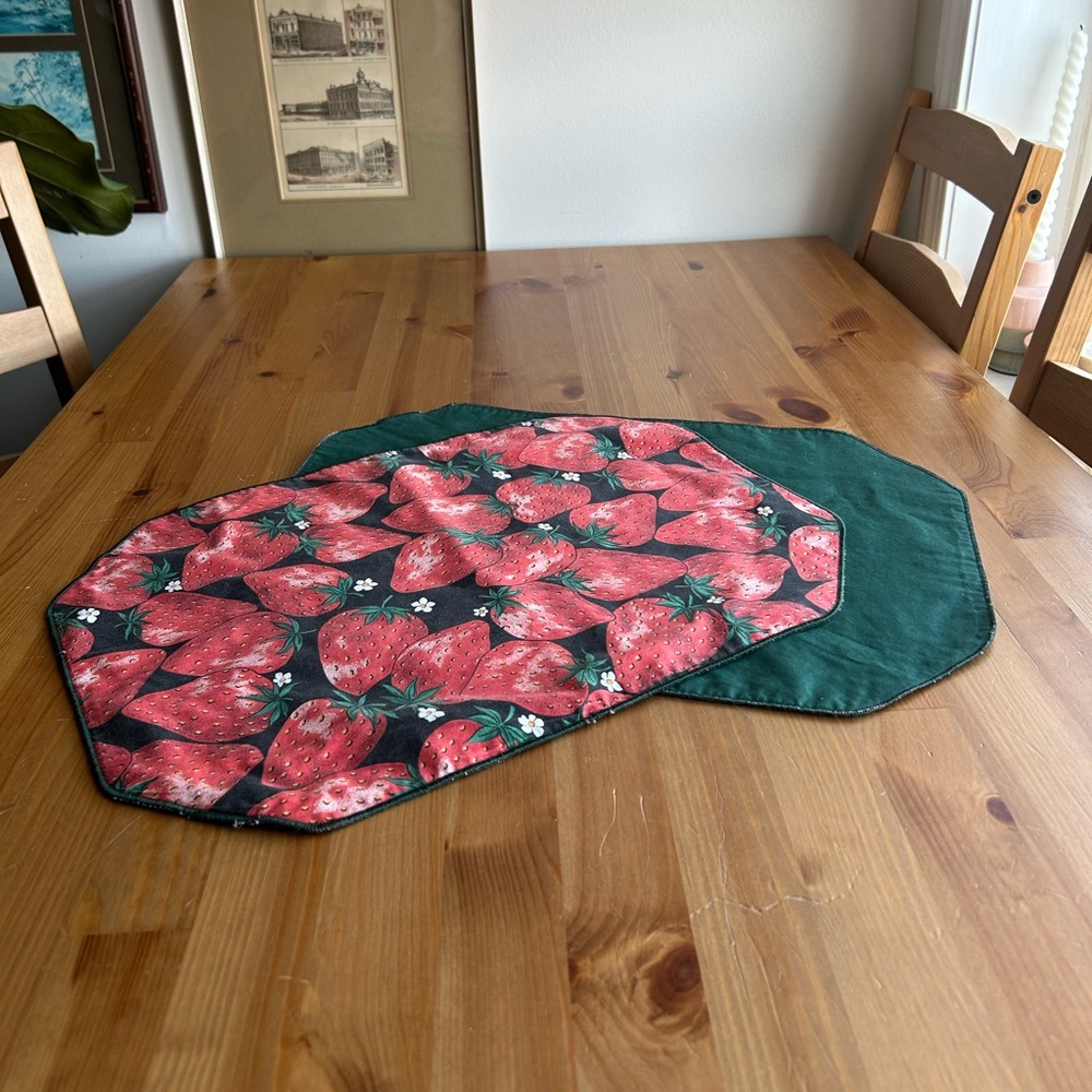 Vintage Strawberry Print Reversible Placemats - set of two